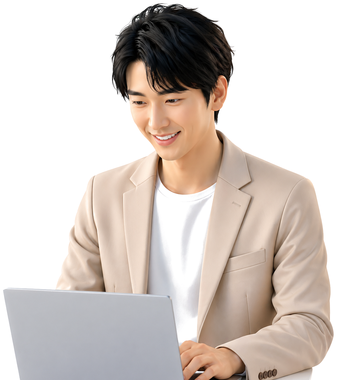 ノートPCで作業するビジネスパーソン男性
